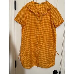 Vintage Texsheen Gingham House Dress 32 Yellow Orange Cottagecore Picniccore